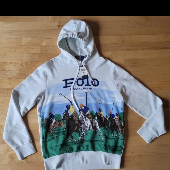 Polo Ralph Lauren Mens Medium Allover Print Fleece Hoodie Sweatshirt NWT